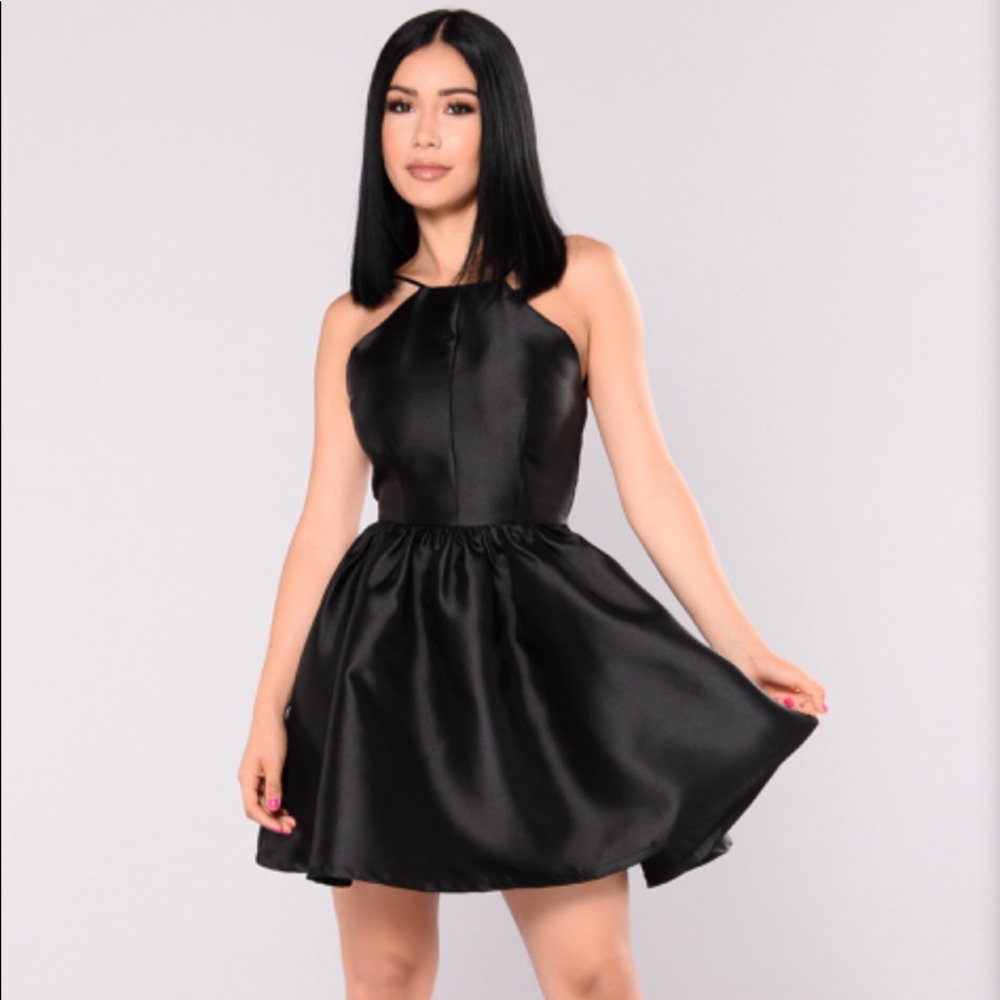 Buttercup Satin Skater Dress- Black